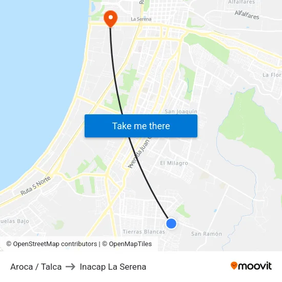 Aroca / Talca to Inacap La Serena map