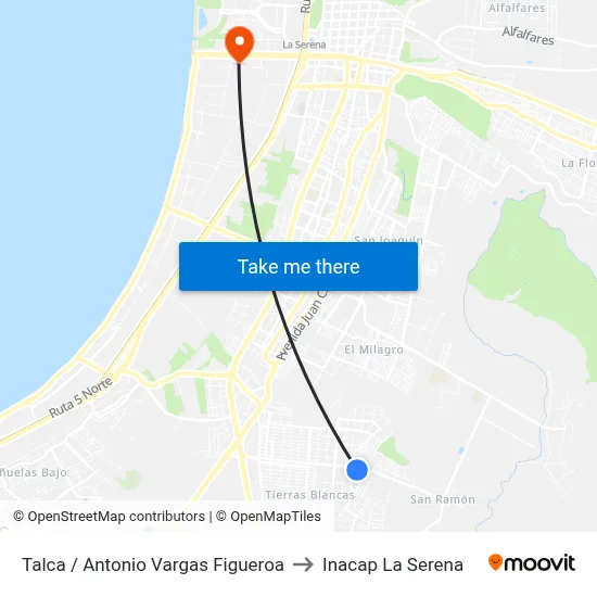 Talca / Antonio Vargas Figueroa to Inacap La Serena map