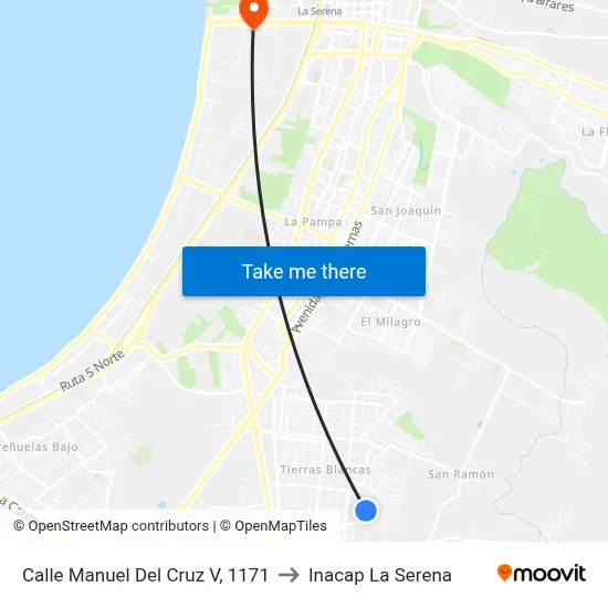Calle Manuel Del Cruz V, 1171 to Inacap La Serena map