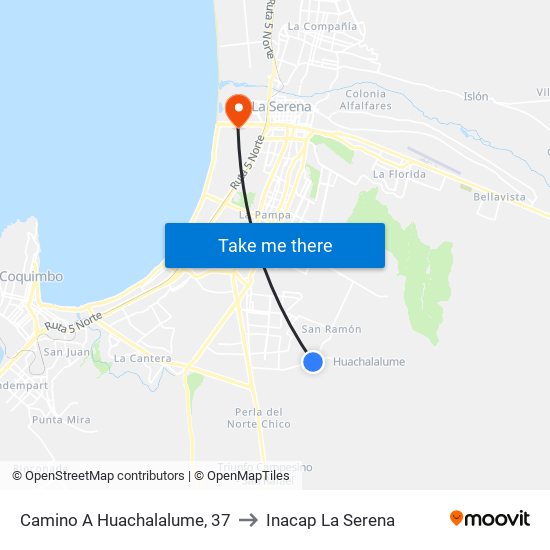 Camino A Huachalalume, 37 to Inacap La Serena map