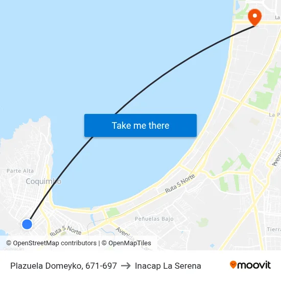 Plazuela Domeyko, 671-697 to Inacap La Serena map