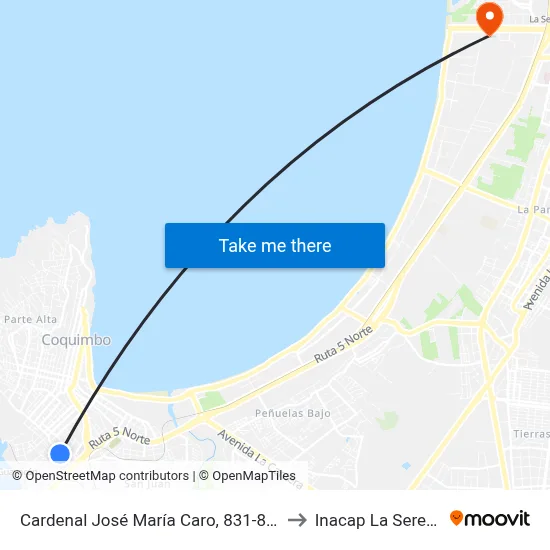 Cardenal José María Caro, 831-839 to Inacap La Serena map