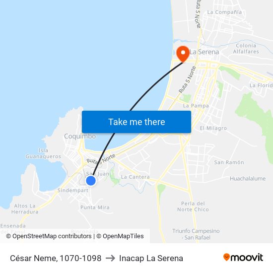 César Neme, 1070-1098 to Inacap La Serena map