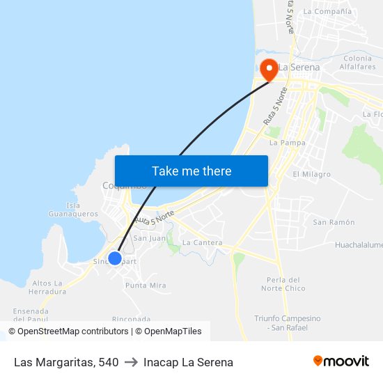 Las Margaritas, 540 to Inacap La Serena map