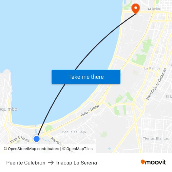 Puente Culebron to Inacap La Serena map