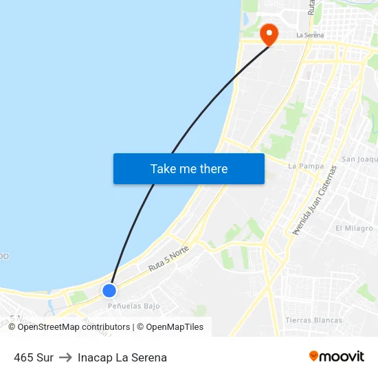 465 Sur to Inacap La Serena map