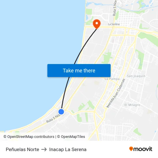Peñuelas Norte to Inacap La Serena map