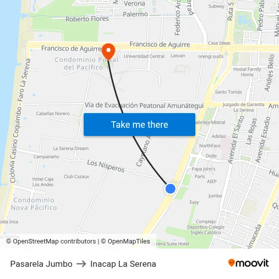 Pasarela Jumbo to Inacap La Serena map