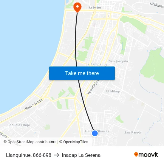 Llanquihue, 866-898 to Inacap La Serena map