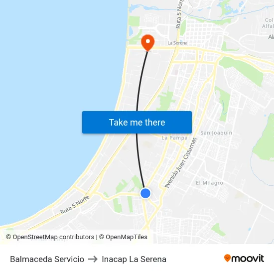 Balmaceda Servicio to Inacap La Serena map