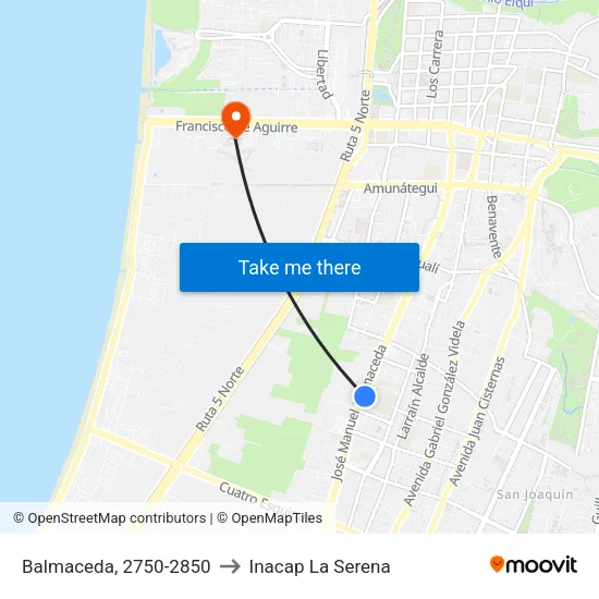 Balmaceda, 2750-2850 to Inacap La Serena map