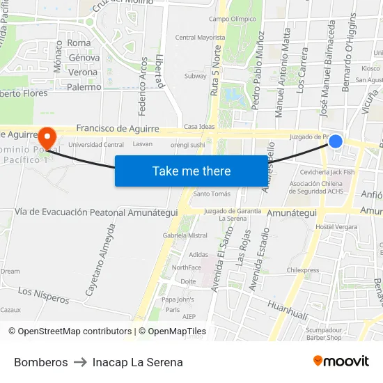 Bomberos to Inacap La Serena map