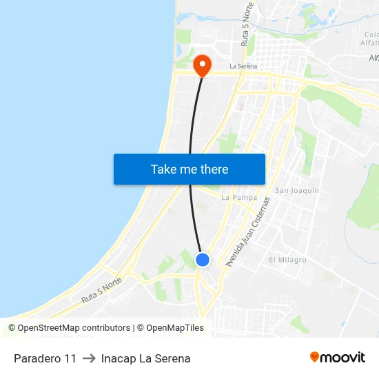 Paradero 11 to Inacap La Serena map