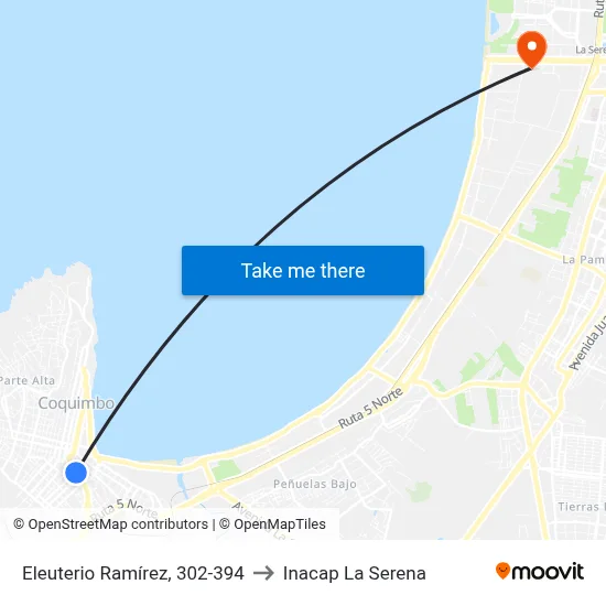 Eleuterio Ramírez, 302-394 to Inacap La Serena map