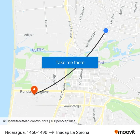 Nicaragua, 1460-1490 to Inacap La Serena map