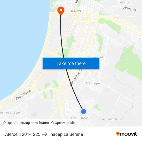 Alerce, 1201-1225 to Inacap La Serena map