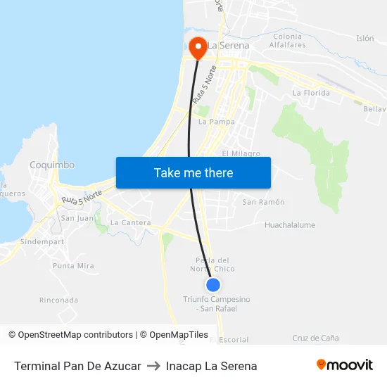 Terminal Pan De Azucar to Inacap La Serena map