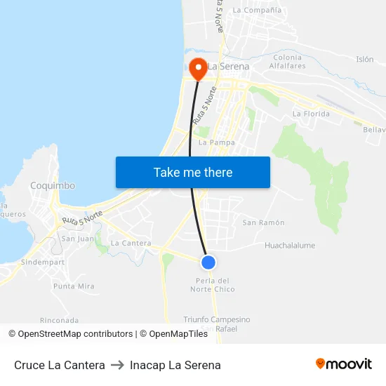 Cruce La Cantera to Inacap La Serena map