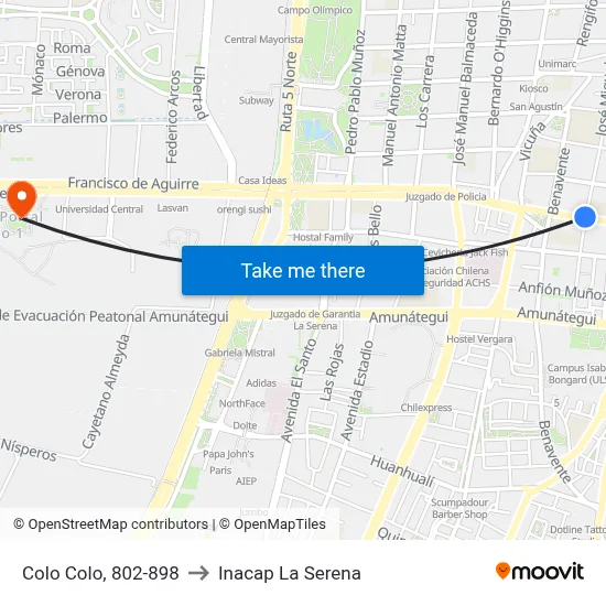 Colo Colo, 802-898 to Inacap La Serena map