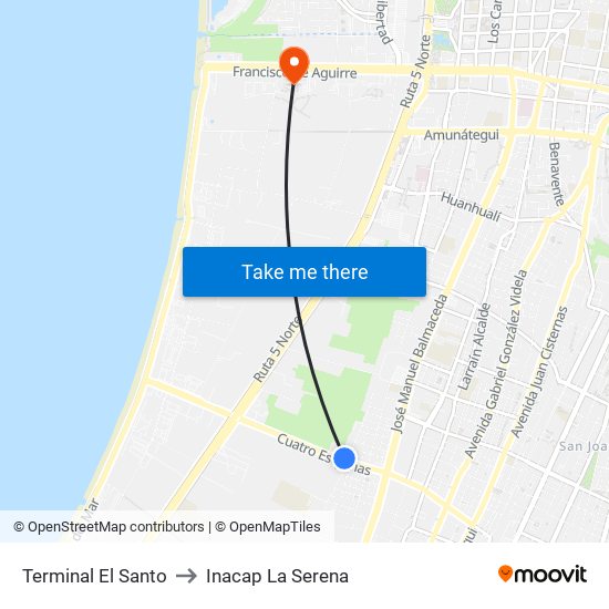 Terminal El Santo to Inacap La Serena map