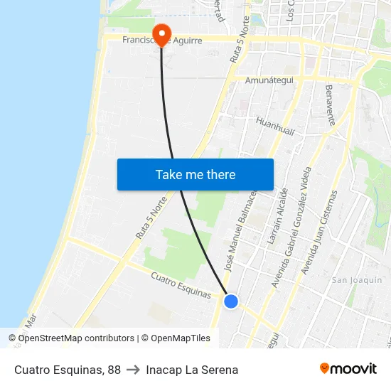 Cuatro Esquinas, 88 to Inacap La Serena map
