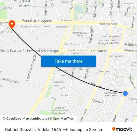 Gabriel González Videla, 1645 to Inacap La Serena map