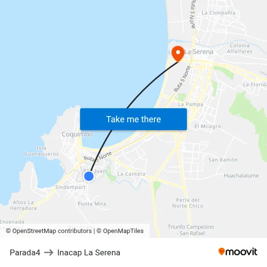 Parada4 to Inacap La Serena map