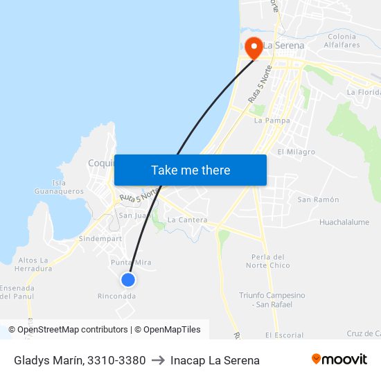 Gladys Marín, 3310-3380 to Inacap La Serena map