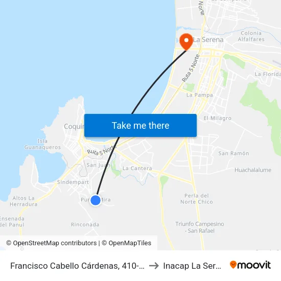 Francisco Cabello Cárdenas, 410-434 to Inacap La Serena map