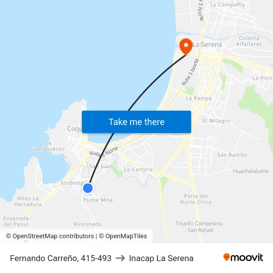 Fernando Carreño, 415-493 to Inacap La Serena map