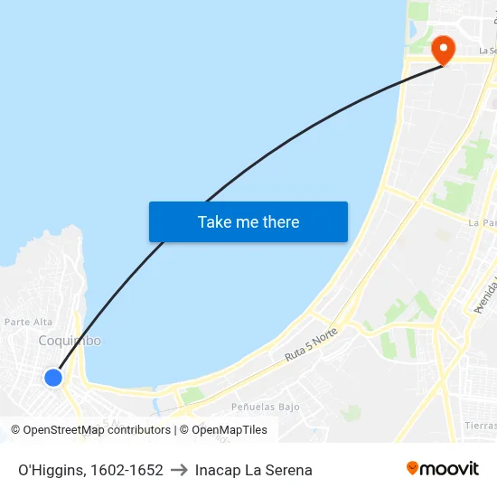 O'Higgins, 1602-1652 to Inacap La Serena map