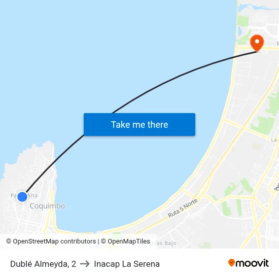 Dublé Almeyda, 2 to Inacap La Serena map