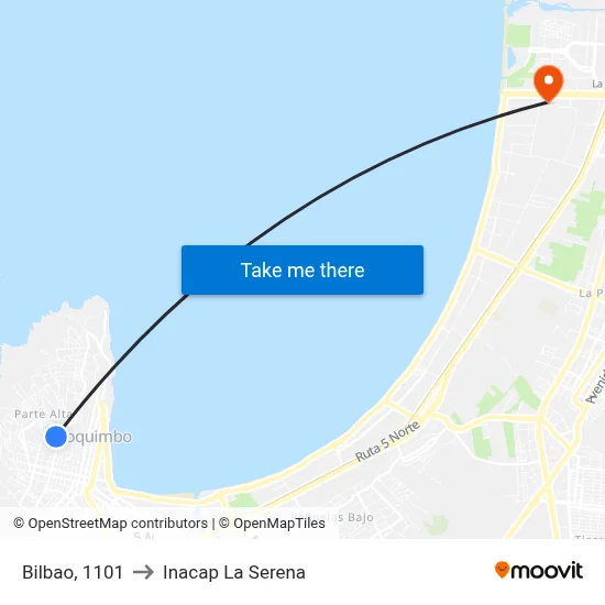 Bilbao, 1101 to Inacap La Serena map