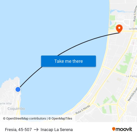 Fresia, 45-507 to Inacap La Serena map