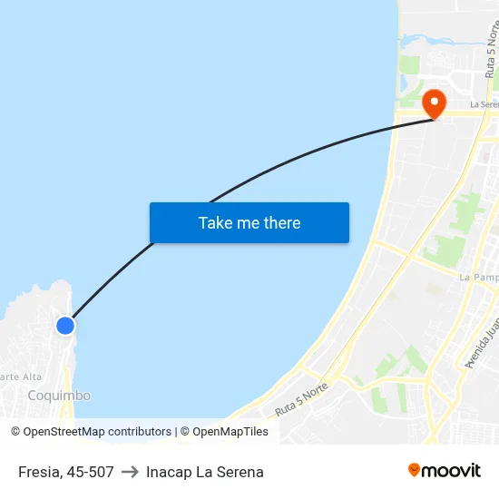 Fresia, 45-507 to Inacap La Serena map