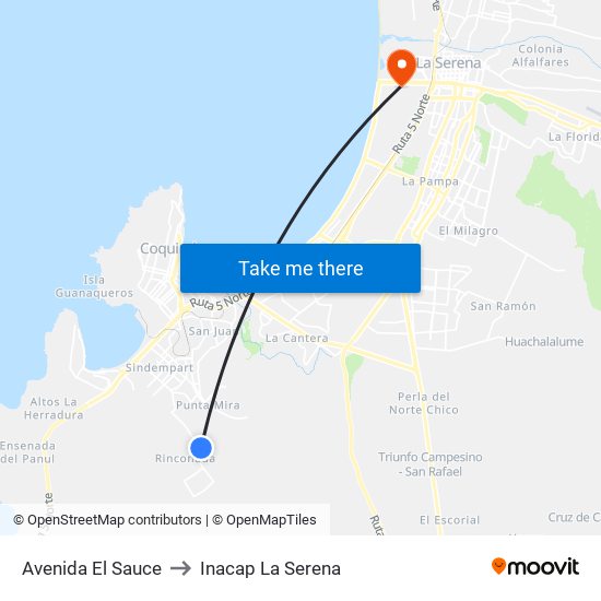 Avenida El Sauce to Inacap La Serena map