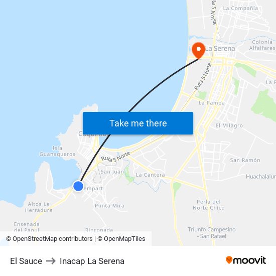 El Sauce to Inacap La Serena map