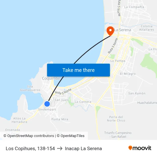 Los Copihues, 138-154 to Inacap La Serena map
