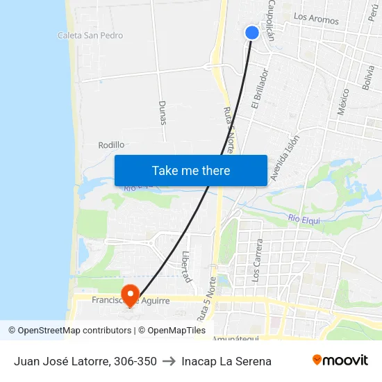 Juan José Latorre, 306-350 to Inacap La Serena map