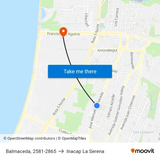 Balmaceda, 2581-2865 to Inacap La Serena map