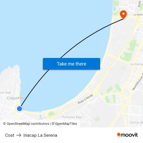 Cost to Inacap La Serena map