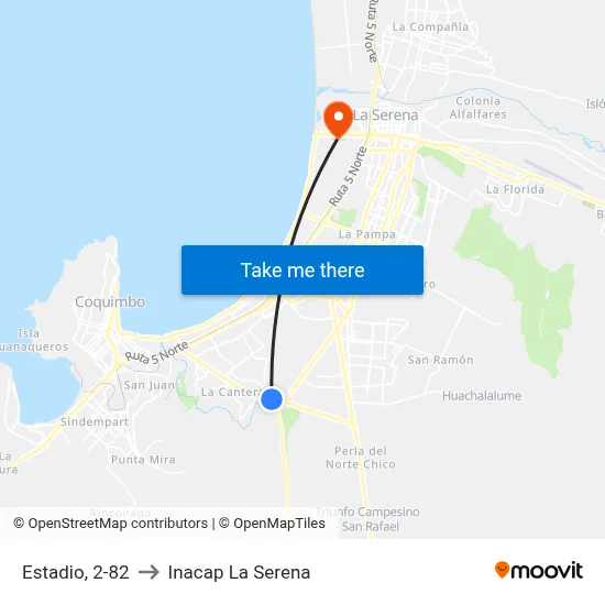 Estadio, 2-82 to Inacap La Serena map