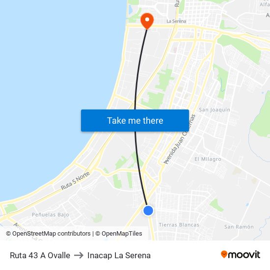 Ruta 43 A Ovalle to Inacap La Serena map