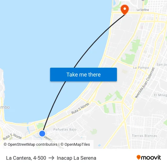 La Cantera, 4-500 to Inacap La Serena map