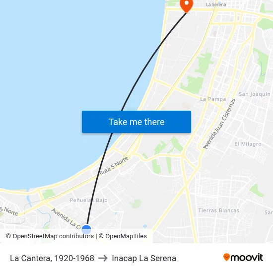 La Cantera, 1920-1968 to Inacap La Serena map