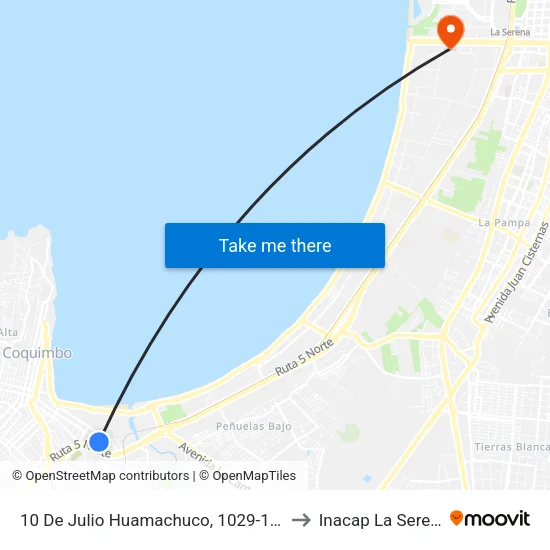 10 De Julio Huamachuco, 1029-1051 to Inacap La Serena map