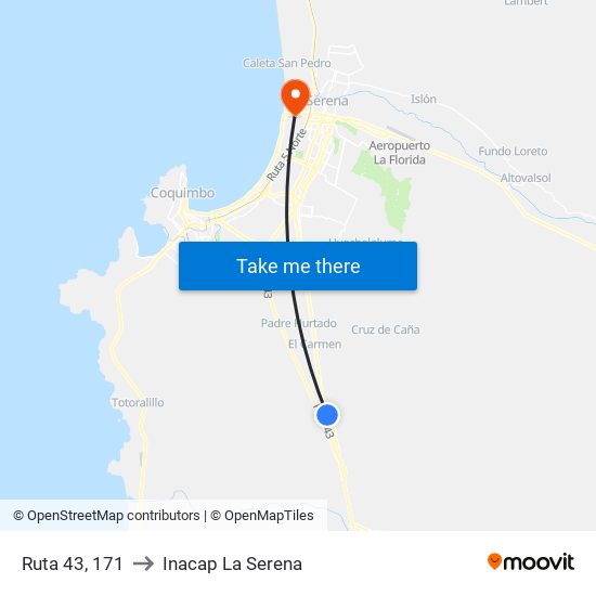 Ruta 43, 171 to Inacap La Serena map