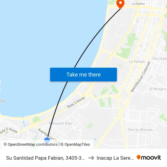 Su Santidad Papa Fabian, 3405-3433 to Inacap La Serena map