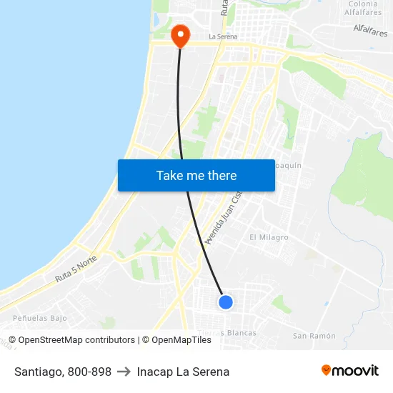Santiago, 800-898 to Inacap La Serena map
