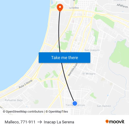 Malleco, 771-911 to Inacap La Serena map